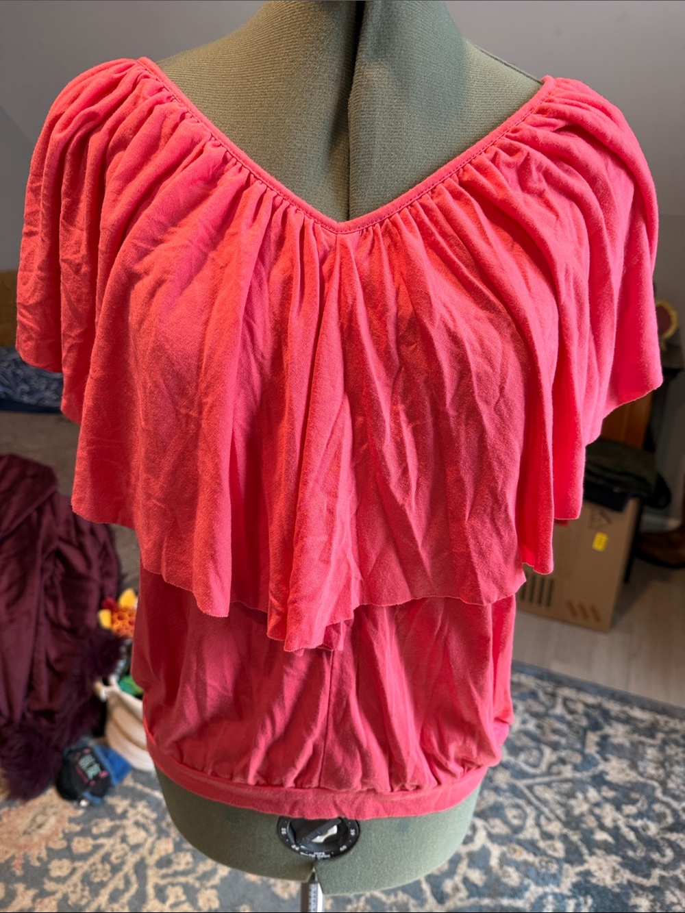 a.n.a Coral Ruffle Off-Shoulder Tunic Top